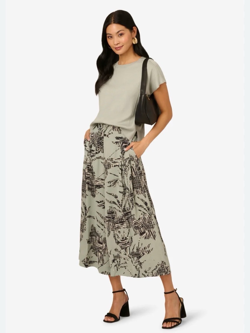 Adrianna Papell Sage Maxi Skirt with Black Abstract Print